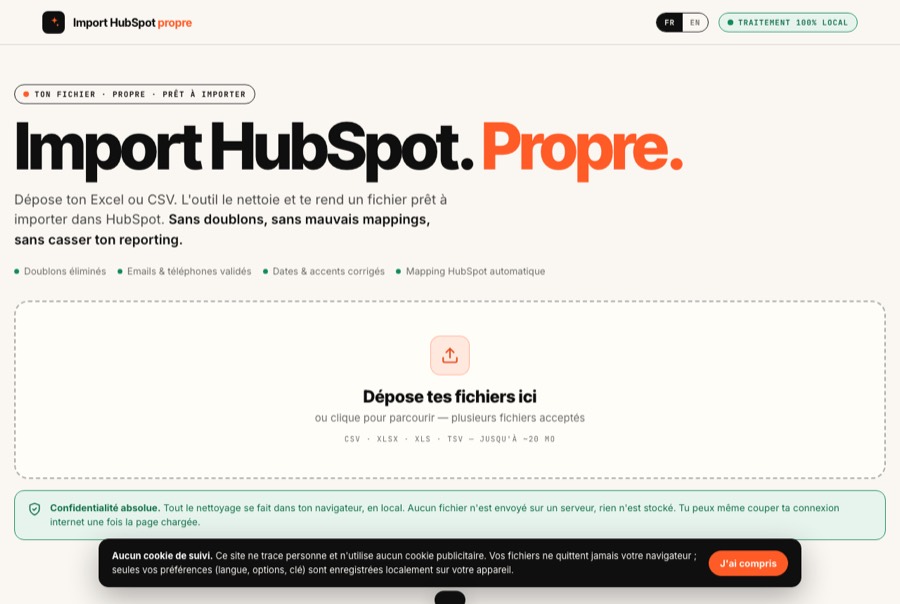 Le site Import HubSpot Propre — Outil